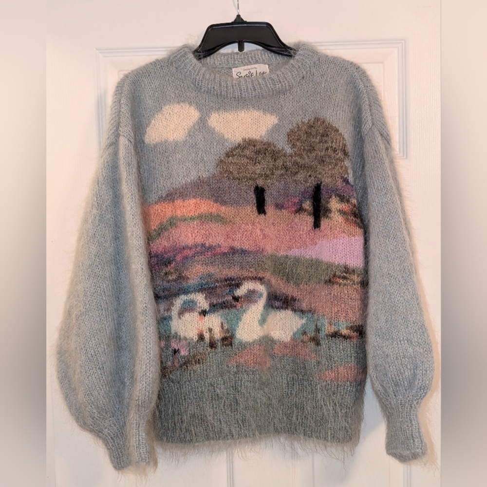 Vintage 1980 Susie Lee Mohair Swan Sweater M/L